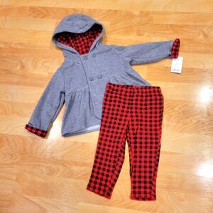 Carter's Baby pea coat with Buffalo plaid trim and pants size 12 months